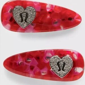 Lululemon Red Heart Jewelled Alligator Clips | 2 Pack